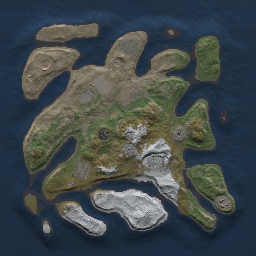 Rust Map: Barren, Size: 3500, Seed: 2146281, 12 Monuments