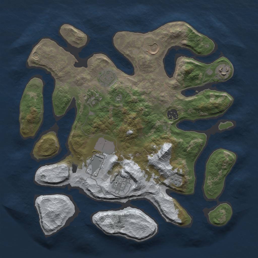 Rust Map: Barren, Size: 3500, Seed: 357803, 11 Monuments