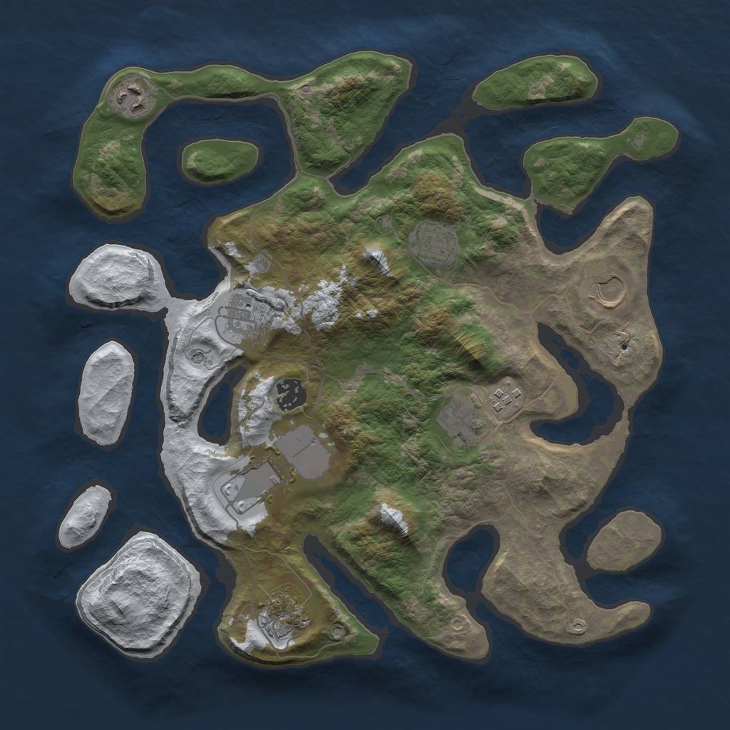 Rust Map: Barren, Size: 3500, Seed: 4091702, 12 Monuments