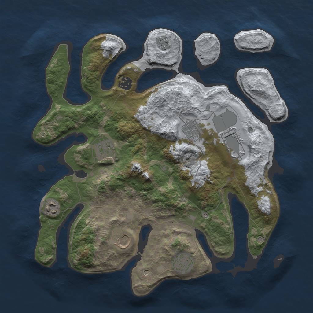 Rust Map: Barren, Size: 3500, Seed: 1010655, 11 Monuments