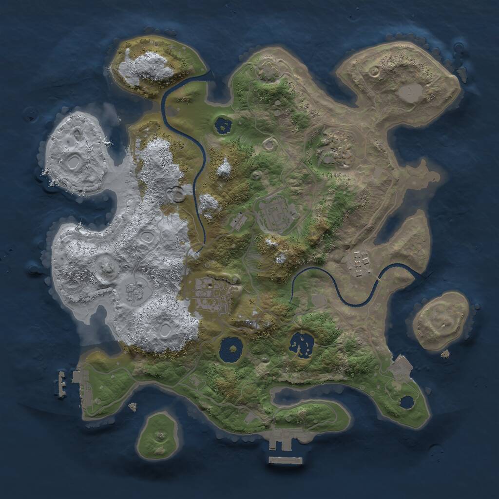 Rust Map: Procedural Map, Size: 3000, Seed: 65472, 10 Monuments