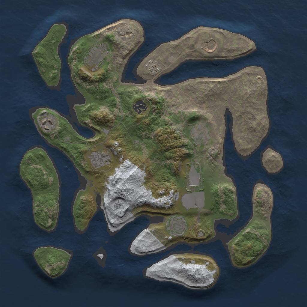 Rust Map: Barren, Size: 3500, Seed: 884175, 12 Monuments