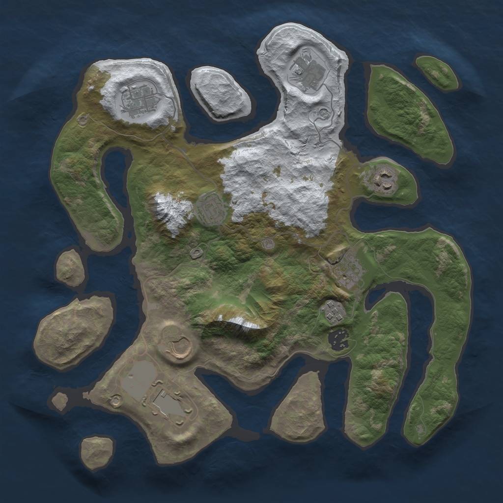 Rust Map: Barren, Size: 3500, Seed: 3673810, 12 Monuments