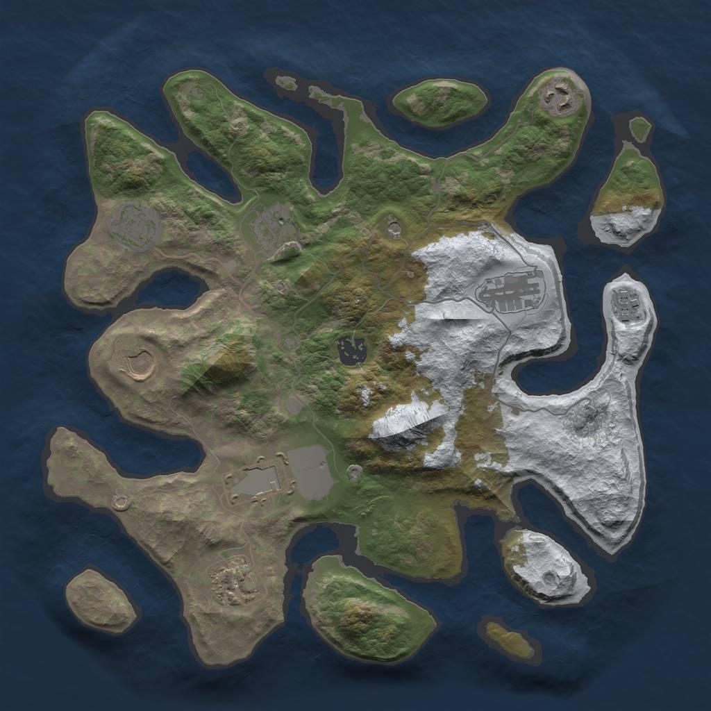 Rust Map: Barren, Size: 3500, Seed: 6396230, 12 Monuments