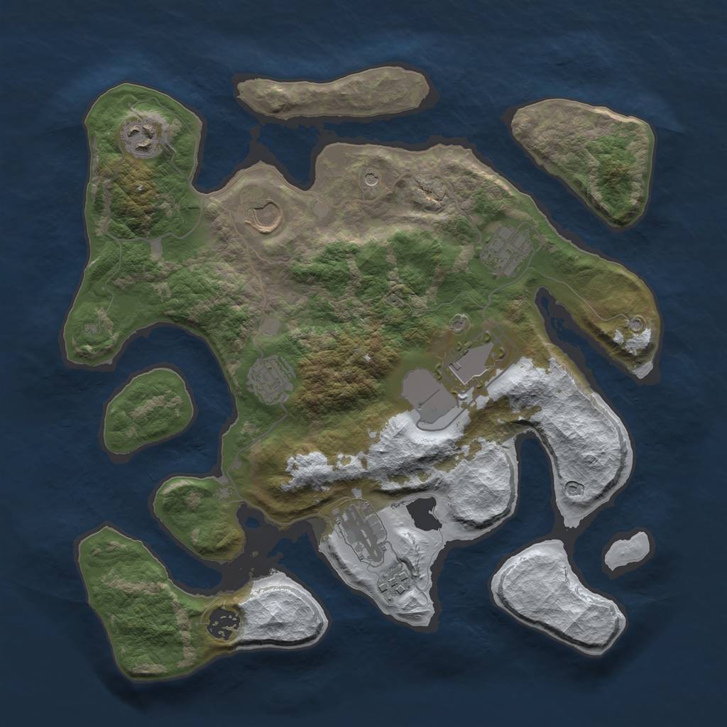 Rust Map: Barren, Size: 3500, Seed: 2366490, 11 Monuments