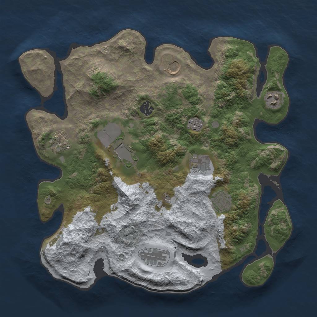 Rust Map: Barren, Size: 3500, Seed: 790552, 12 Monuments