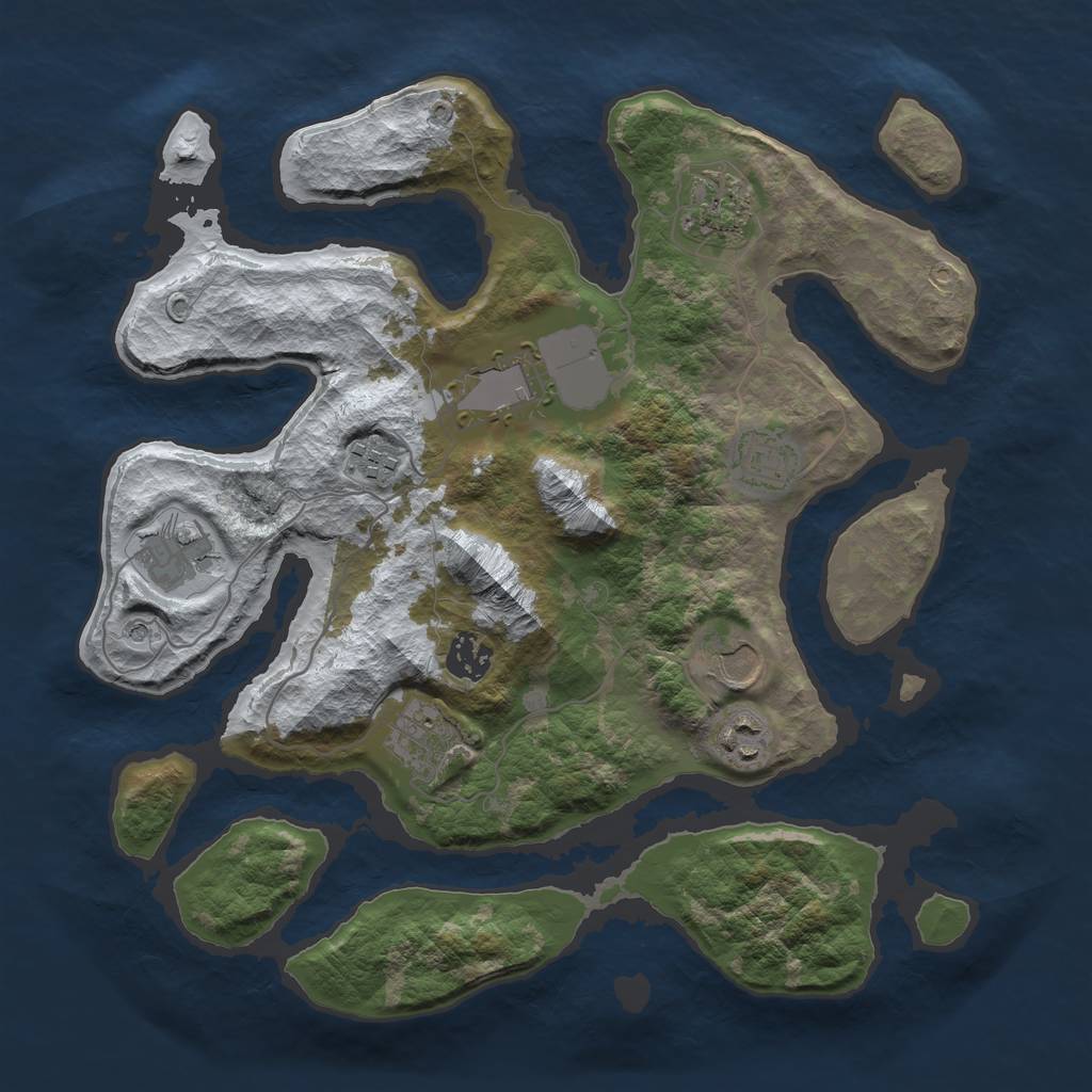 Rust Map: Barren, Size: 3500, Seed: 3888528, 12 Monuments