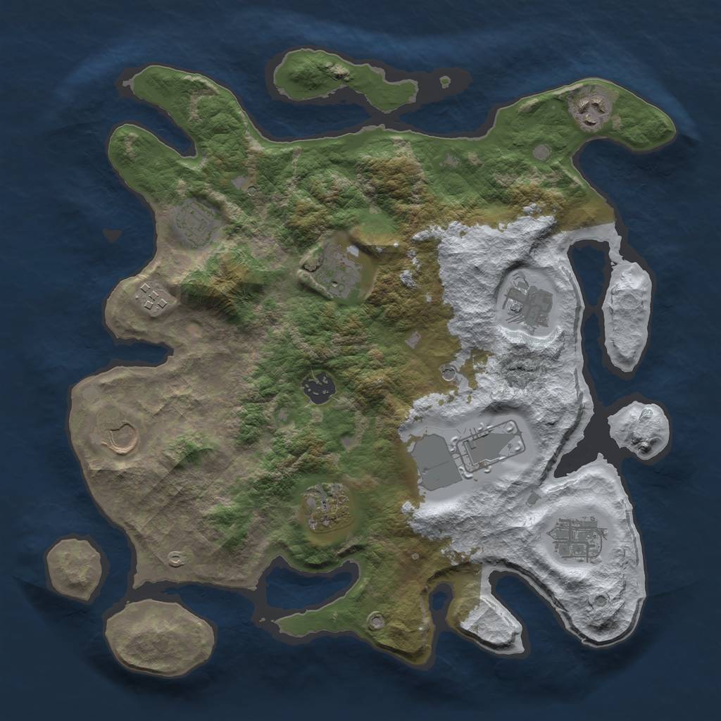 Rust Map: Barren, Size: 3500, Seed: 740924, 13 Monuments