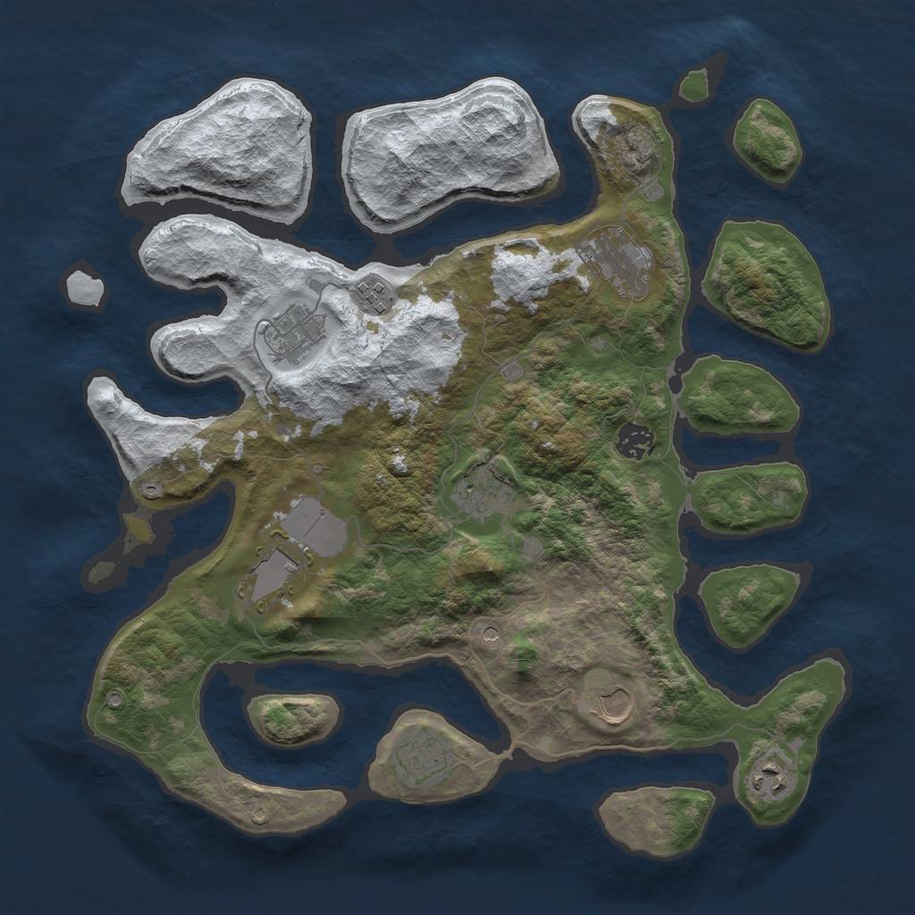 Rust Map: Barren, Size: 3800, Seed: 658, 12 Monuments