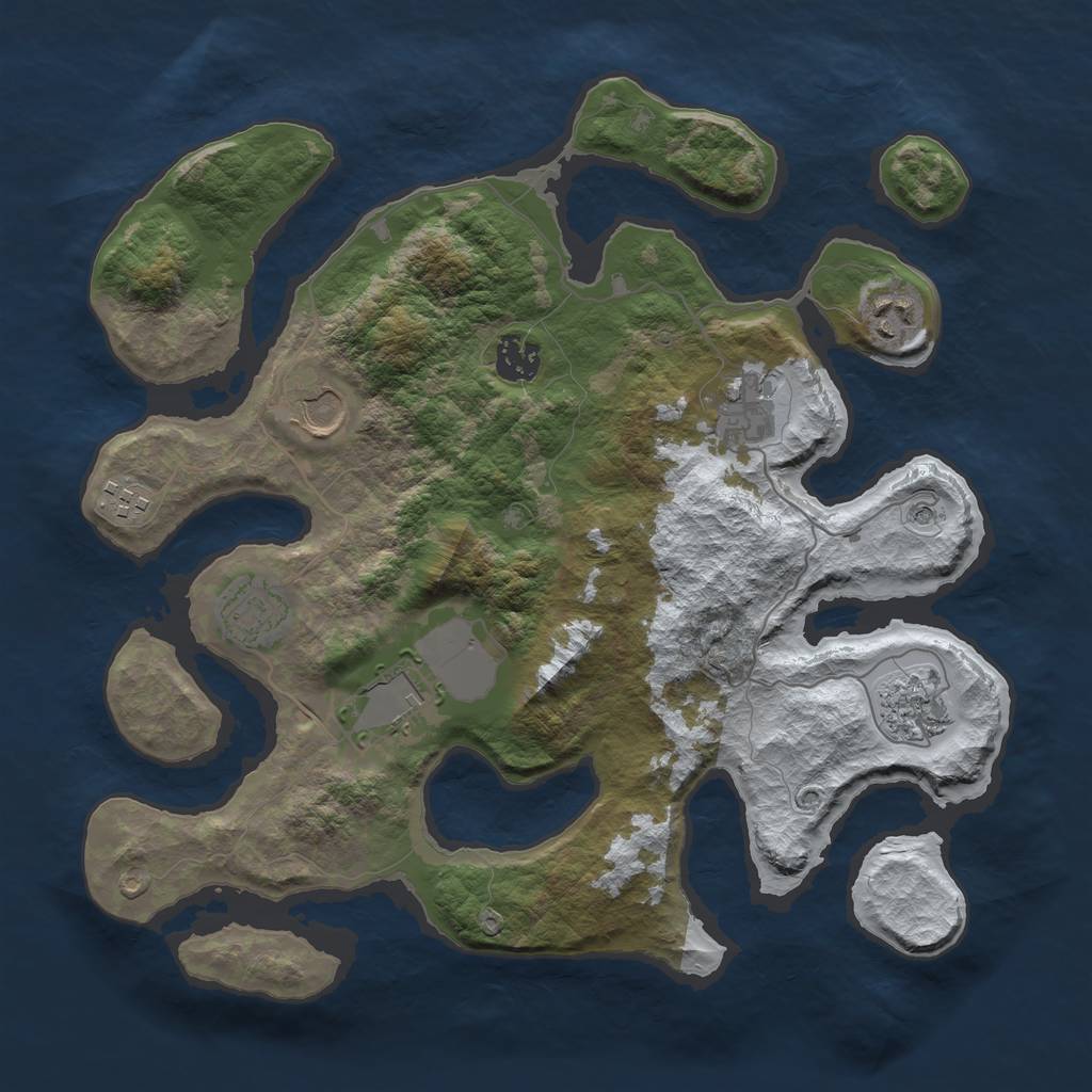 Rust Map: Barren, Size: 3500, Seed: 5091554, 11 Monuments