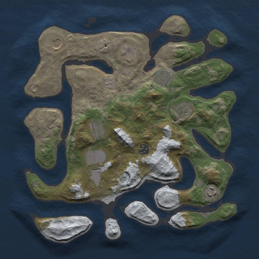Rust Map: Barren, Size: 3500, Seed: 1774261, 12 Monuments