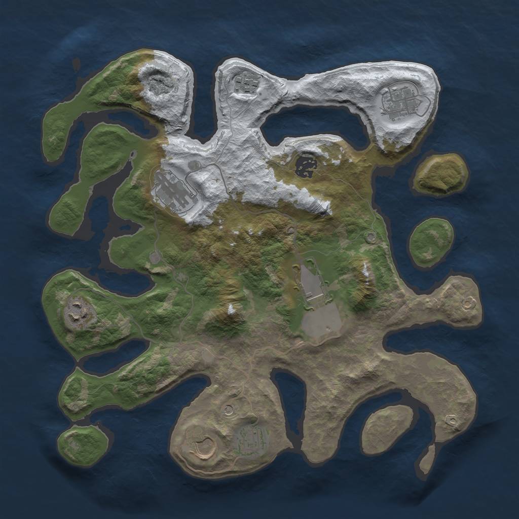 Rust Map: Barren, Size: 3500, Seed: 3877529, 11 Monuments