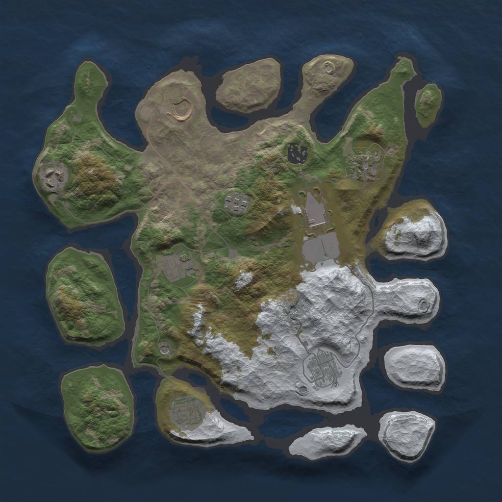 Rust Map: Barren, Size: 3500, Seed: 221354, 12 Monuments
