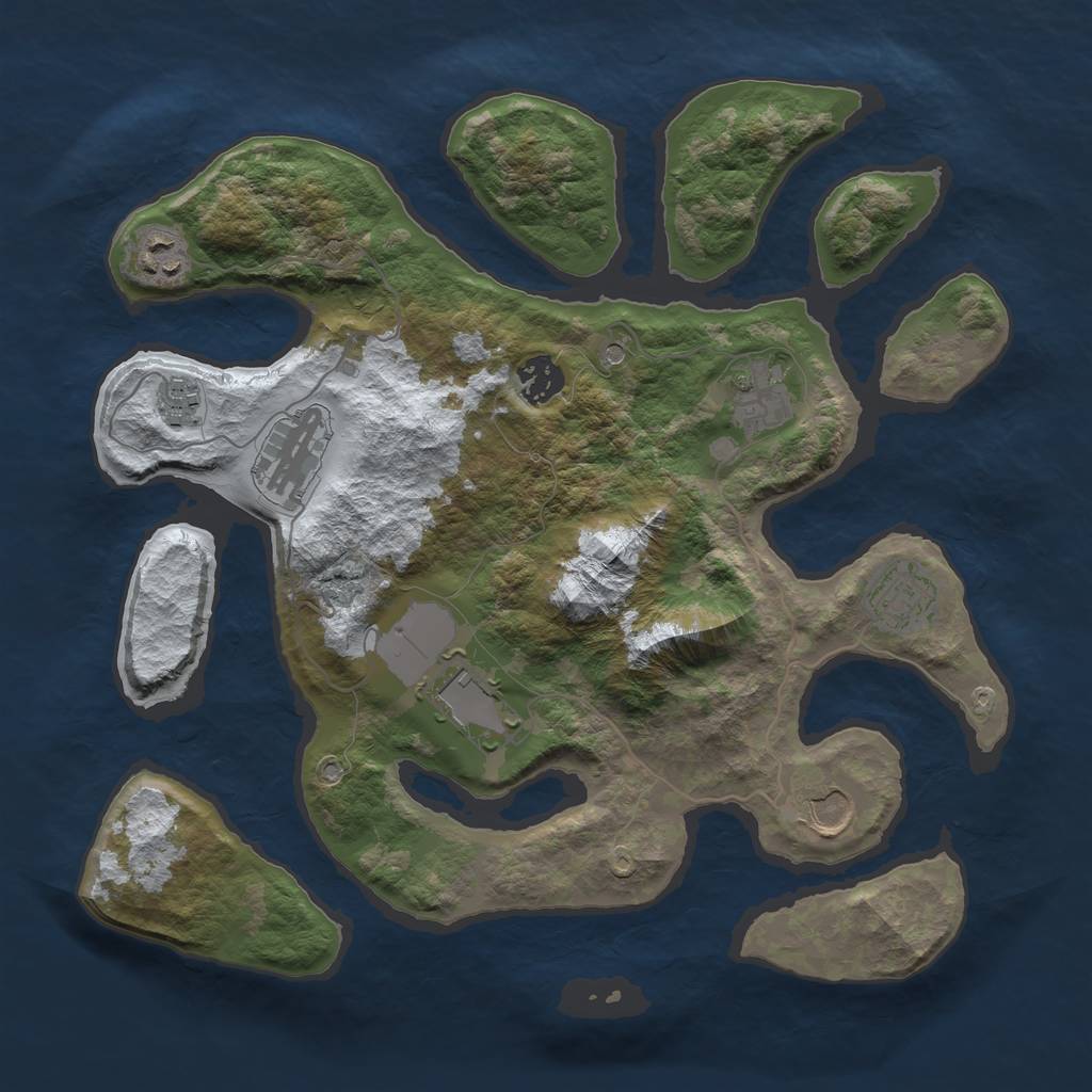 Rust Map: Barren, Size: 3500, Seed: 5437353, 11 Monuments