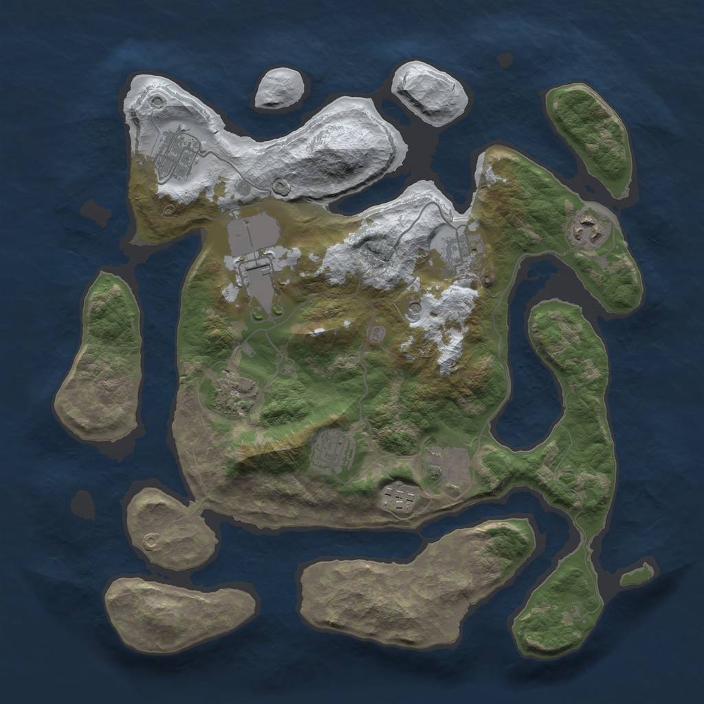 Rust Map: Barren, Size: 3500, Seed: 558505, 11 Monuments