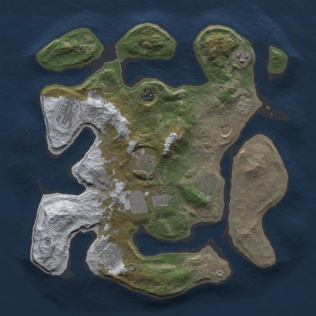 Rust Map: Barren, Size: 3500, Seed: 2697802, 12 Monuments