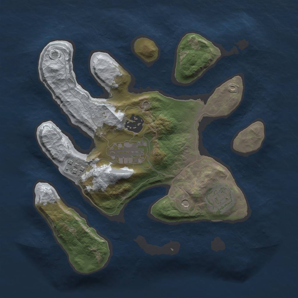 Rust Map: Barren, Size: 2500, Seed: 43776, 7 Monuments