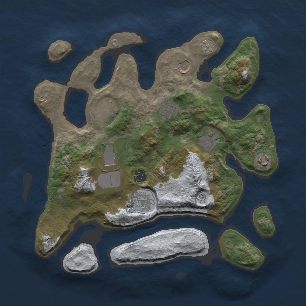 Rust Map: Barren, Size: 3500, Seed: 1858960, 12 Monuments
