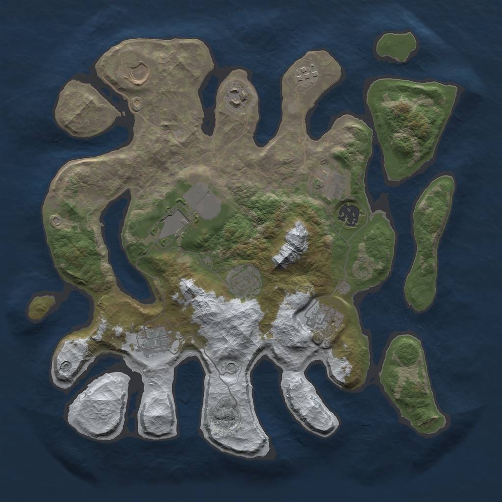 Rust Map: Barren, Size: 3500, Seed: 4364226, 12 Monuments