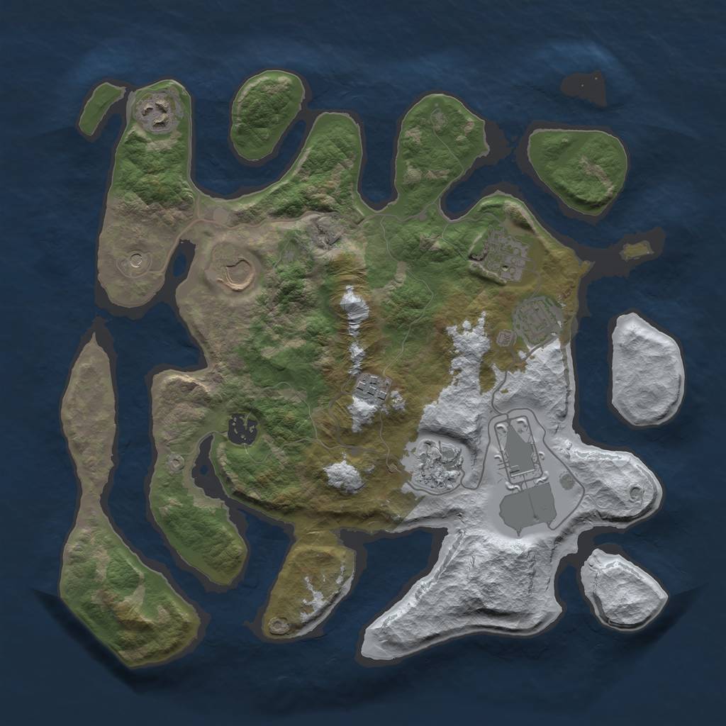 Rust Map: Barren, Size: 3500, Seed: 2402167, 11 Monuments