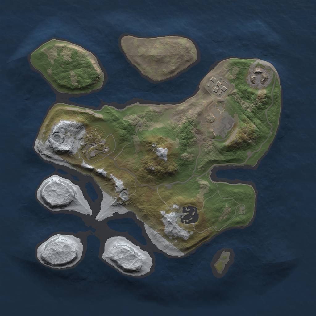Rust Map: Barren, Size: 2500, Seed: 4205259, 7 Monuments