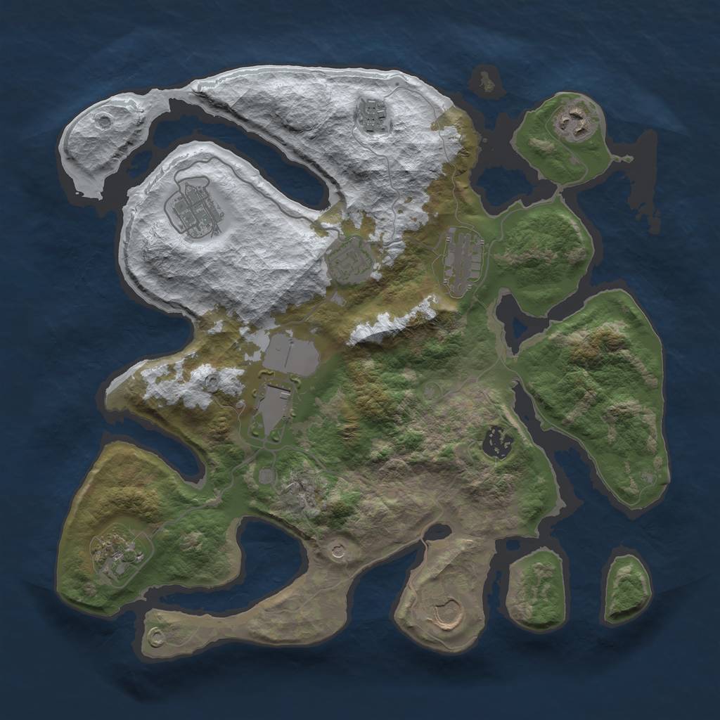 Rust Map: Barren, Size: 3500, Seed: 2774811, 12 Monuments