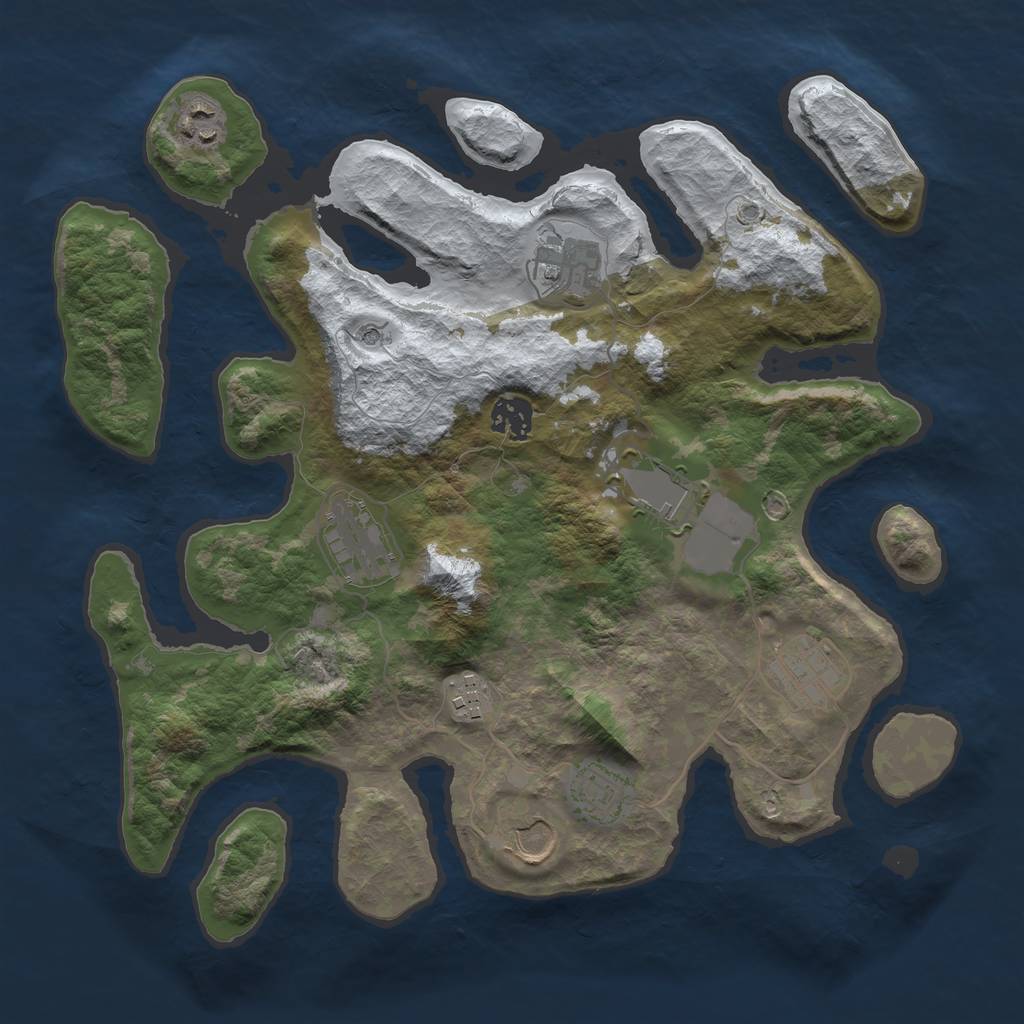 Rust Map: Barren, Size: 3500, Seed: 2485586, 12 Monuments