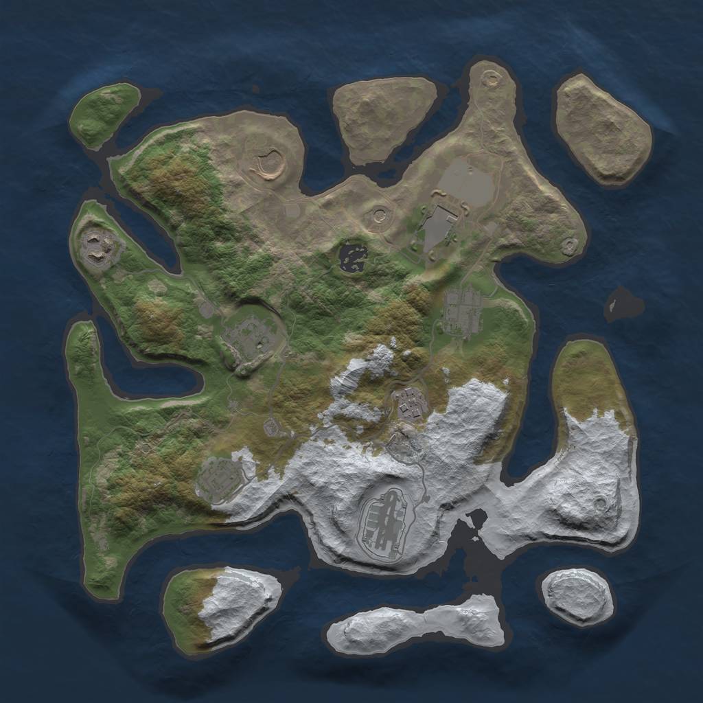 Rust Map: Barren, Size: 3500, Seed: 1925157, 12 Monuments