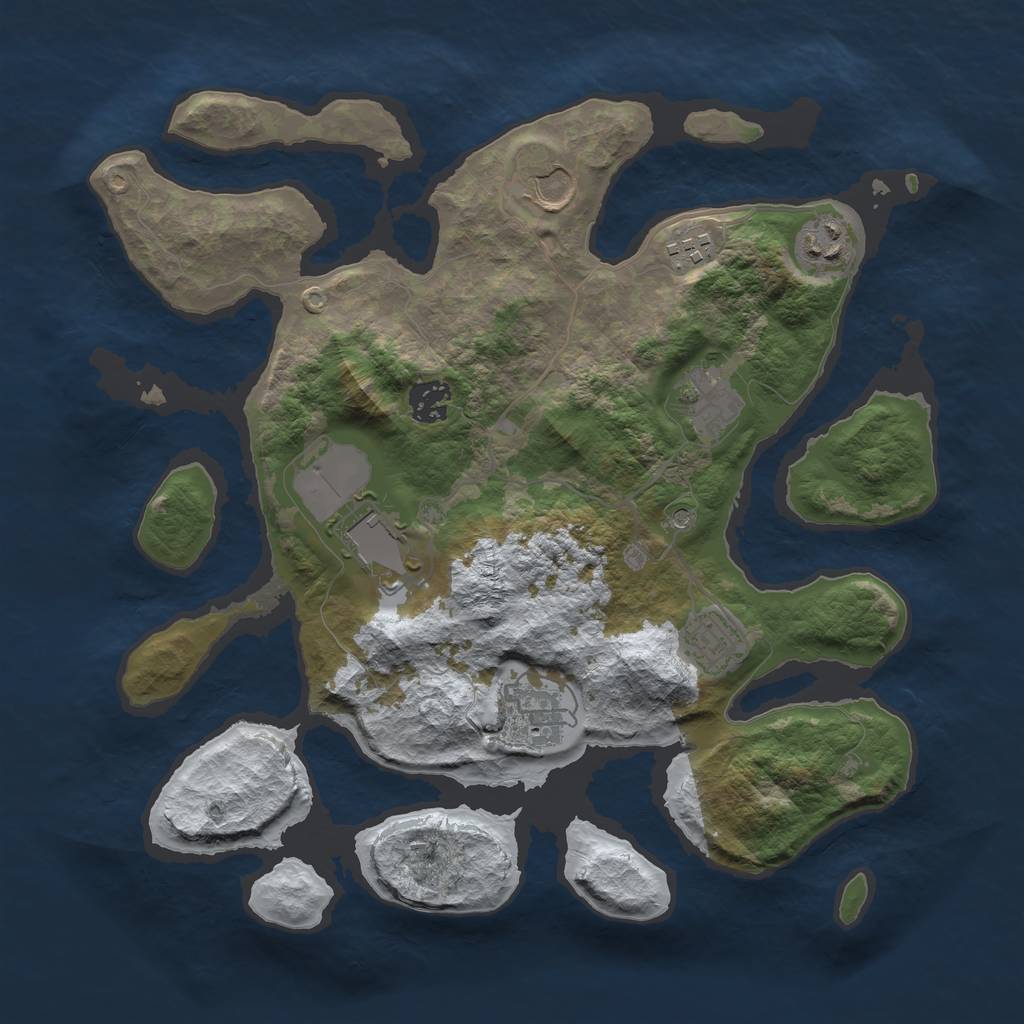 Rust Map: Barren, Size: 3500, Seed: 6038029, 11 Monuments