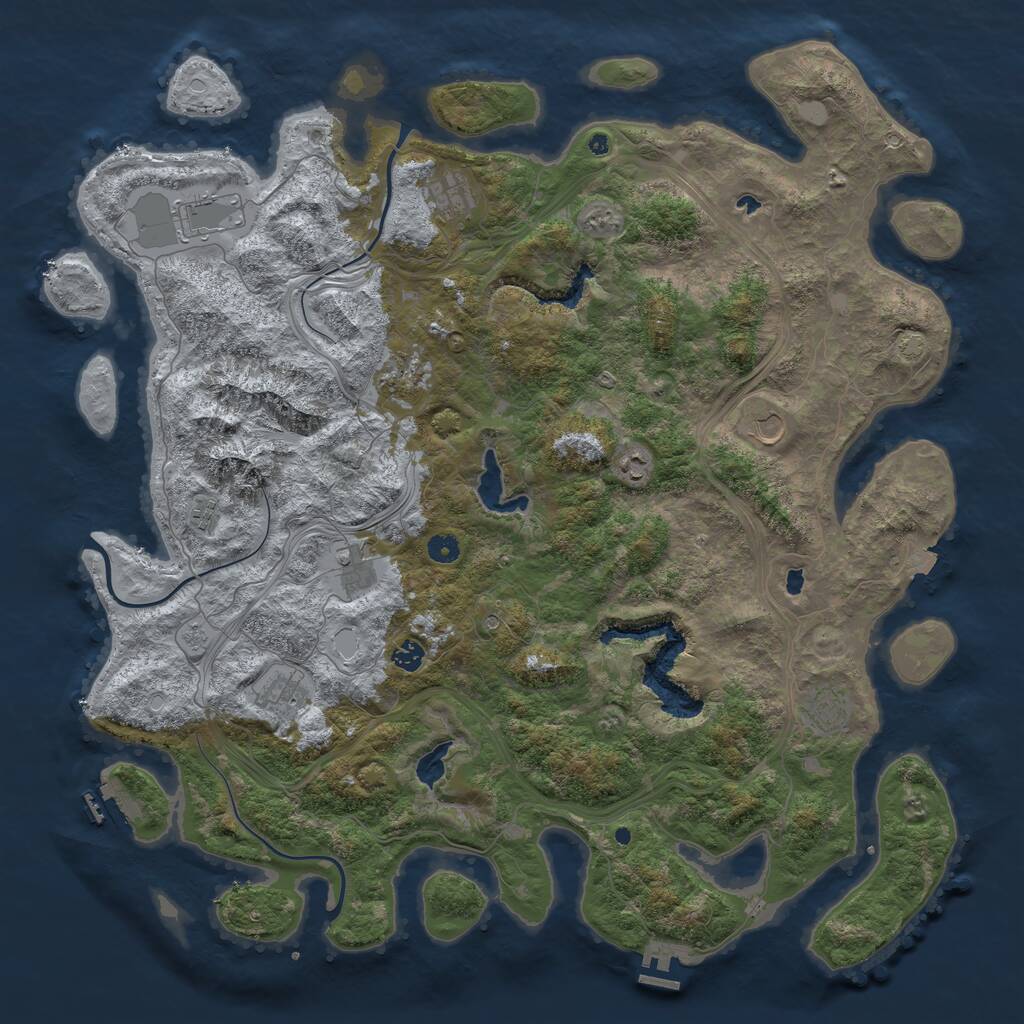 Rust Map: Procedural Map, Size: 5000, Seed: 2048, 16 Monuments
