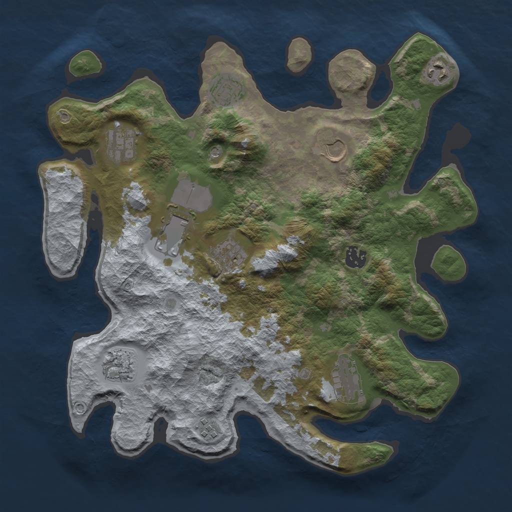 Rust Map: Barren, Size: 3500, Seed: 3732705, 13 Monuments