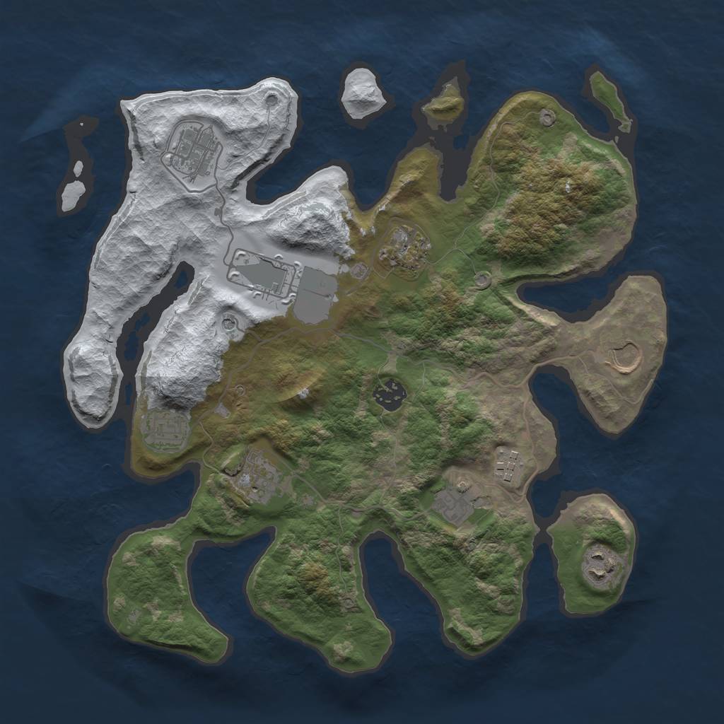 Rust Map: Barren, Size: 3500, Seed: 57672, 13 Monuments