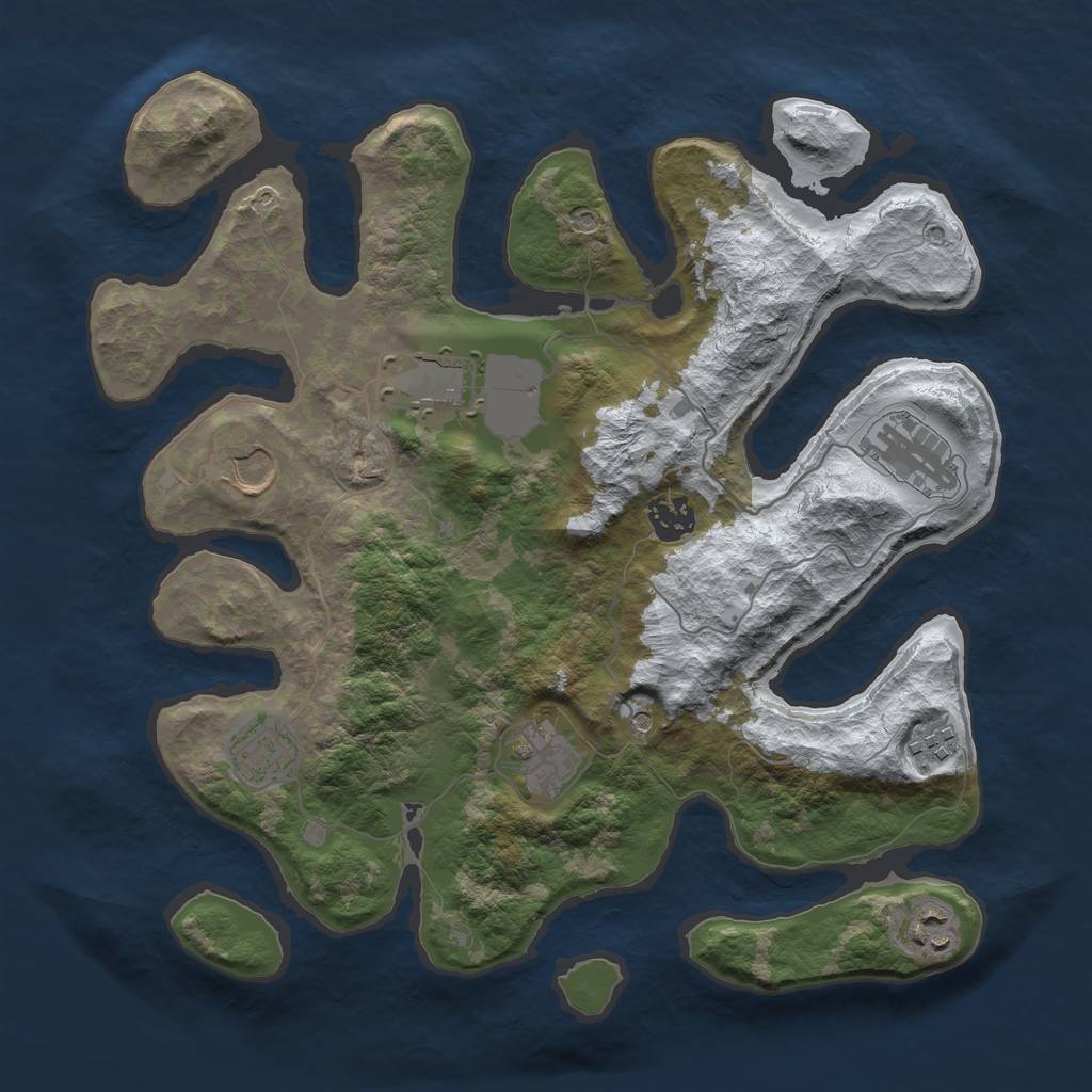 Rust Map: Barren, Size: 3500, Seed: 5000514, 11 Monuments
