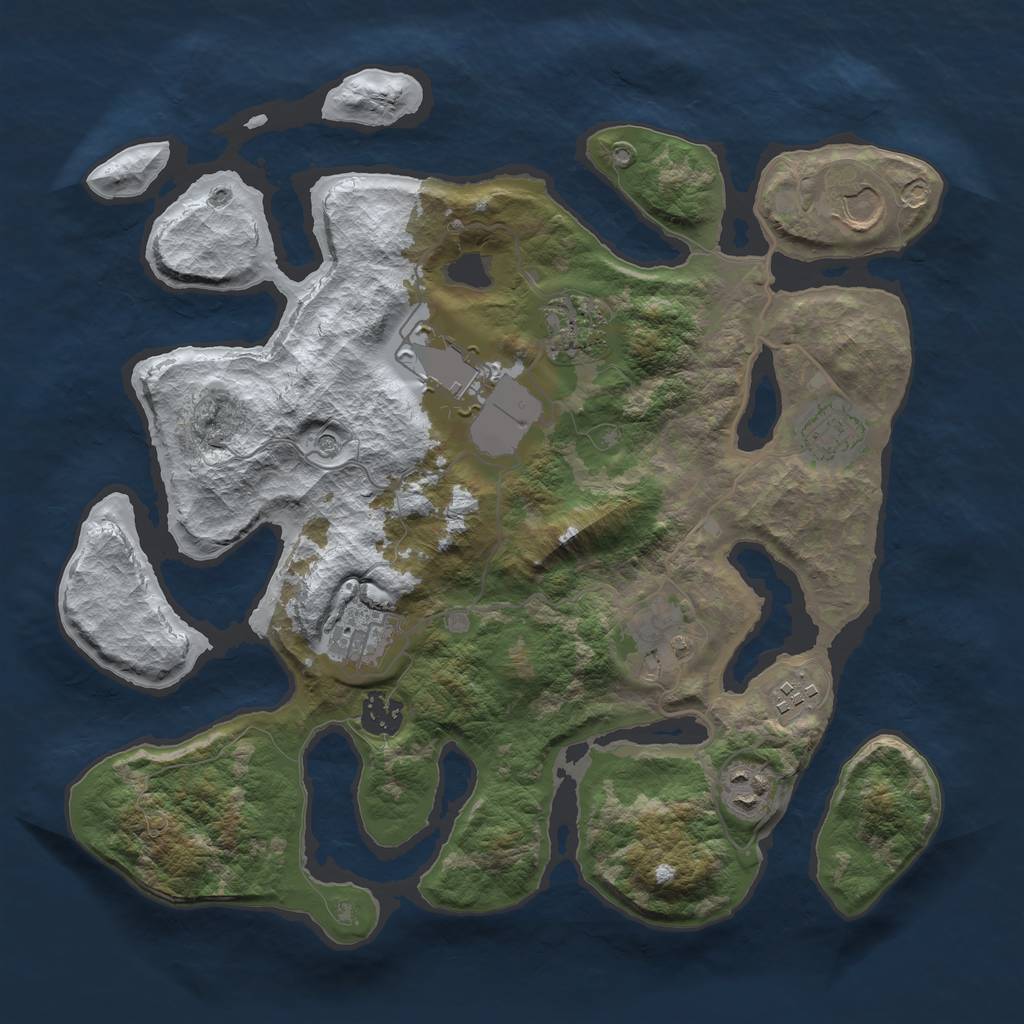 Rust Map: Barren, Size: 3500, Seed: 552721, 12 Monuments