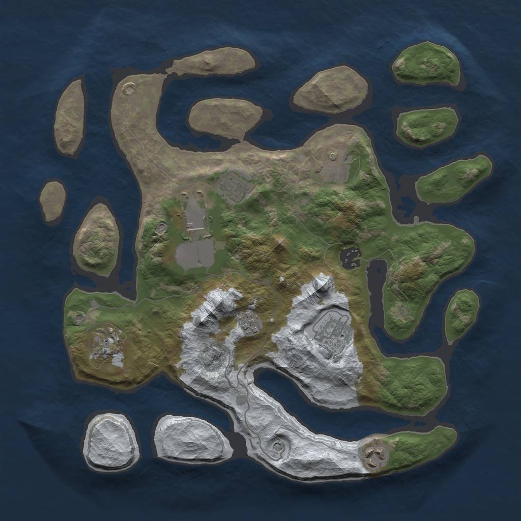 Rust Map: Barren, Size: 3500, Seed: 763940, 11 Monuments