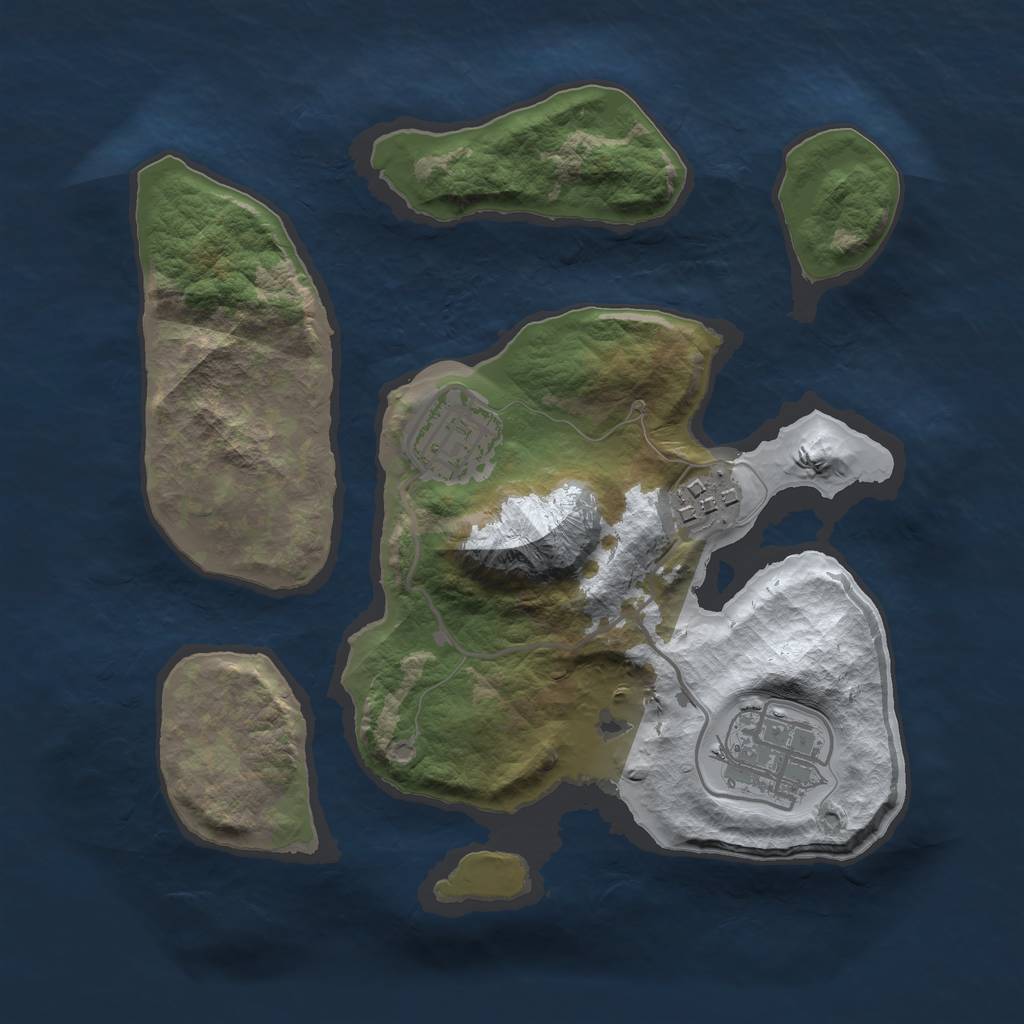 Rust Map: Barren, Size: 2500, Seed: 2350614, 5 Monuments