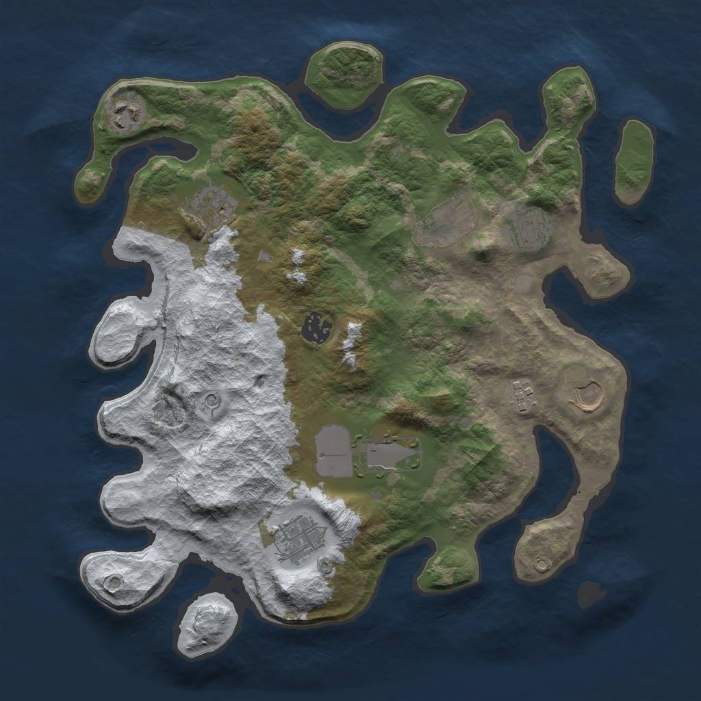 Rust Map: Barren, Size: 3500, Seed: 2893303, 12 Monuments