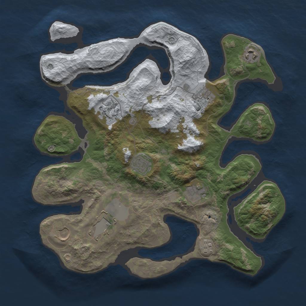 Rust Map: Barren, Size: 3500, Seed: 3856130, 11 Monuments
