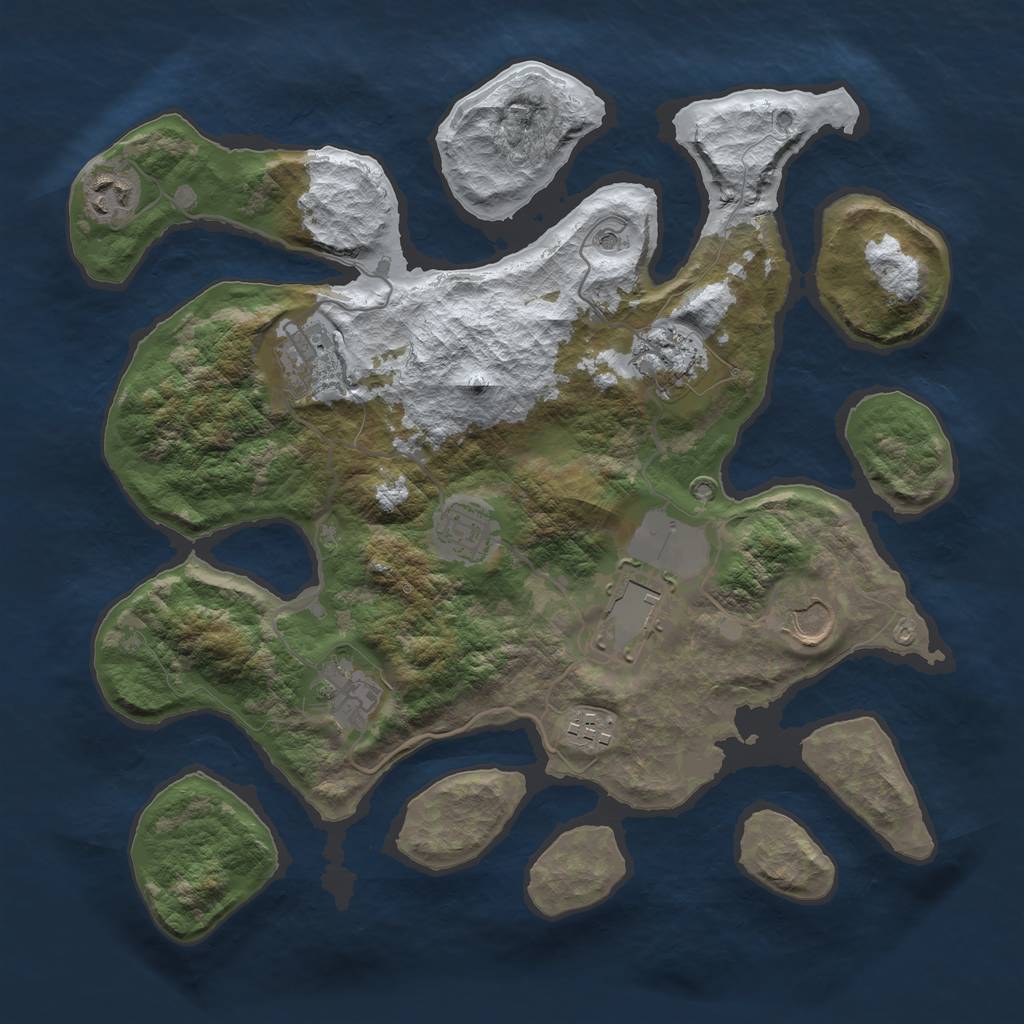 Rust Map: Barren, Size: 3500, Seed: 4704953, 11 Monuments