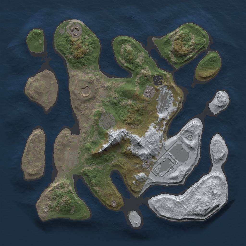 Rust Map: Barren, Size: 3500, Seed: 423444, 11 Monuments