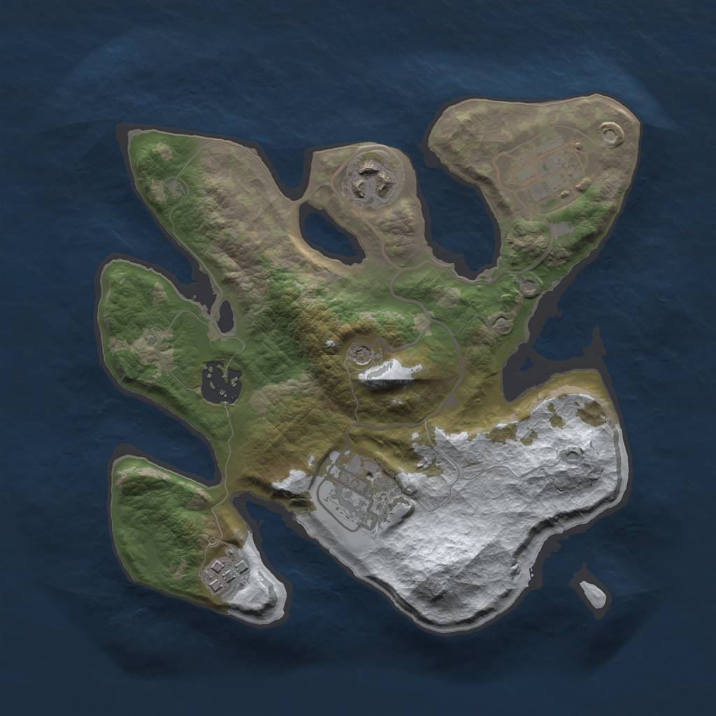 Rust Map: Barren, Size: 2500, Seed: 825765, 8 Monuments