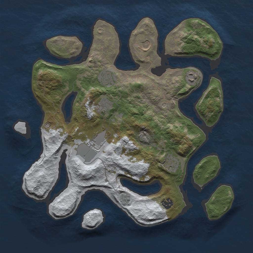 Rust Map: Barren, Size: 3500, Seed: 166158, 11 Monuments