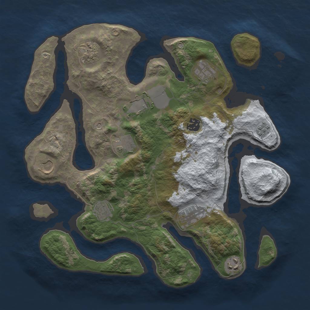 Rust Map: Barren, Size: 3500, Seed: 4070253, 13 Monuments