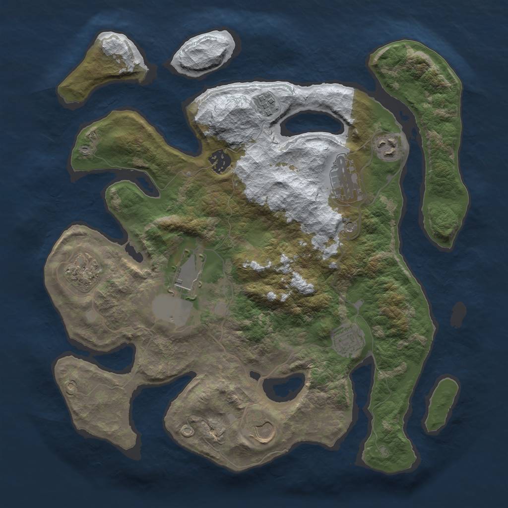 Rust Map: Barren, Size: 3500, Seed: 2197394, 11 Monuments