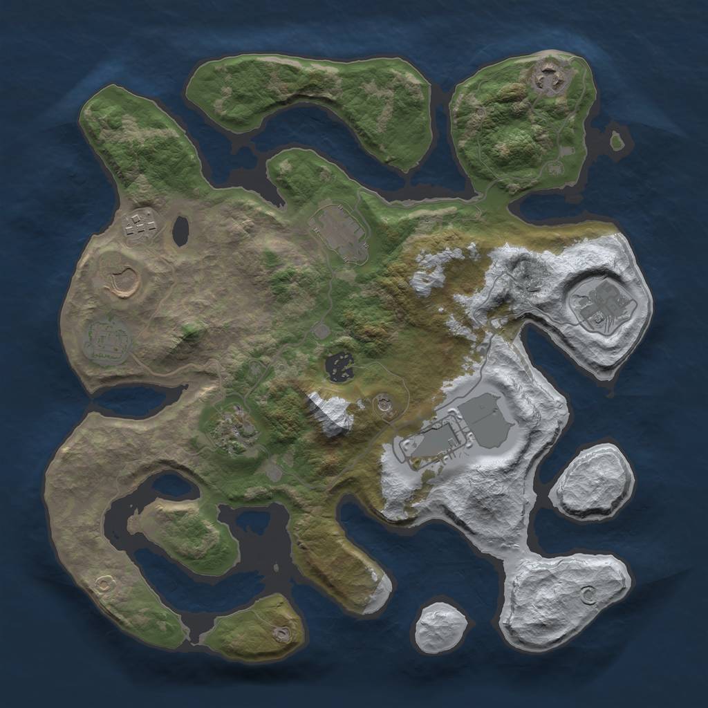 Rust Map: Barren, Size: 3500, Seed: 1874734, 12 Monuments