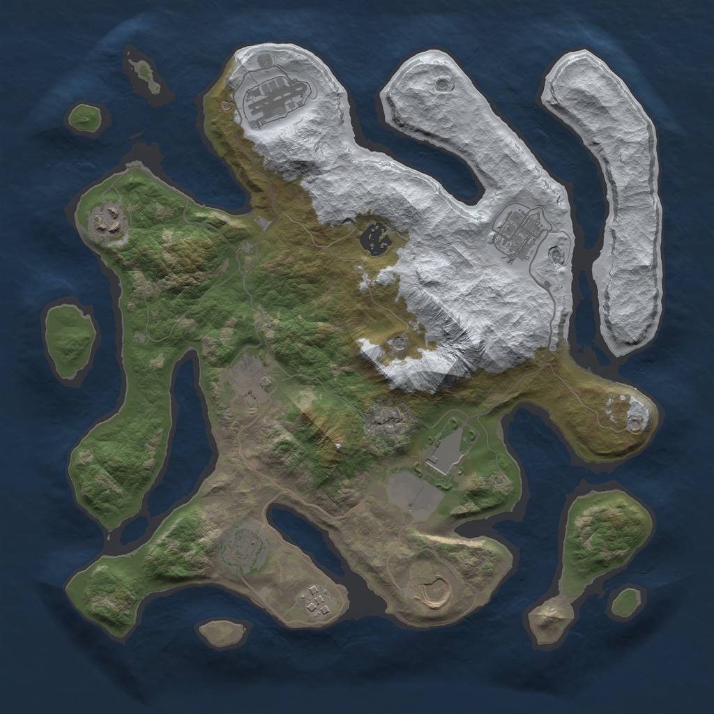 Rust Map: Barren, Size: 3500, Seed: 4821347, 12 Monuments