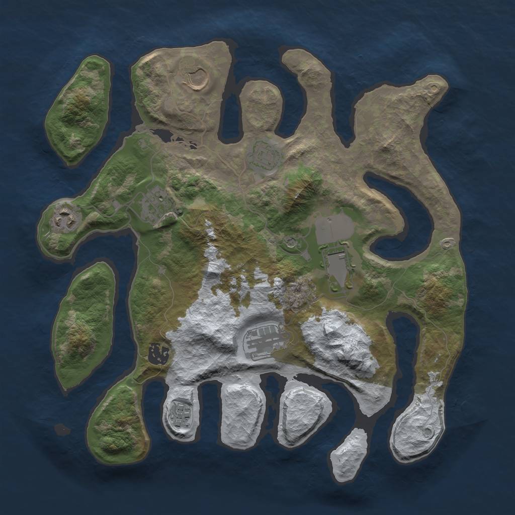 Rust Map: Barren, Size: 3500, Seed: 3344401, 11 Monuments