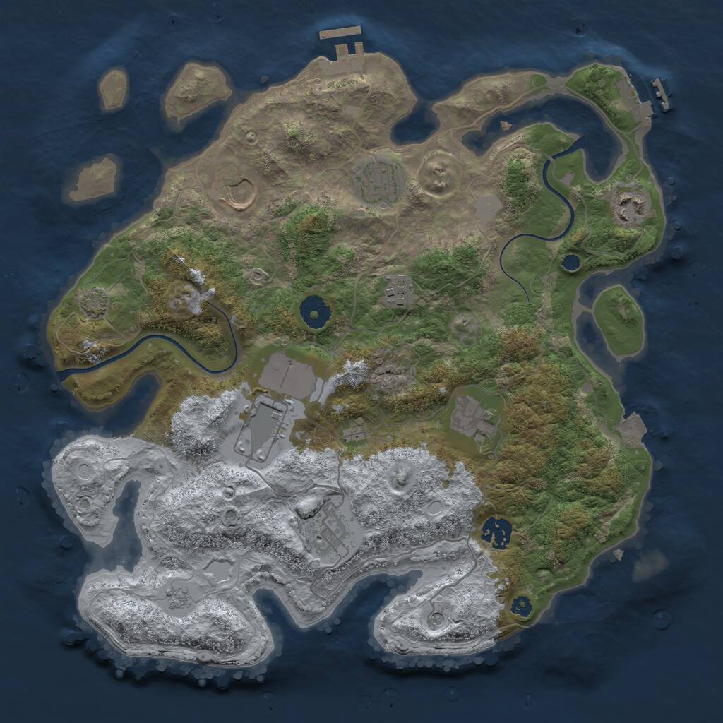 Rust Map: Procedural Map, Size: 3500, Seed: 381340, 14 Monuments