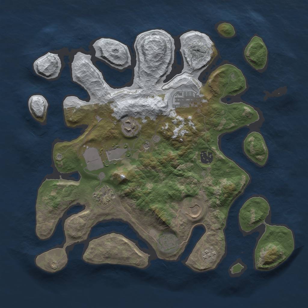 Rust Map: Barren, Size: 3500, Seed: 3650798, 11 Monuments