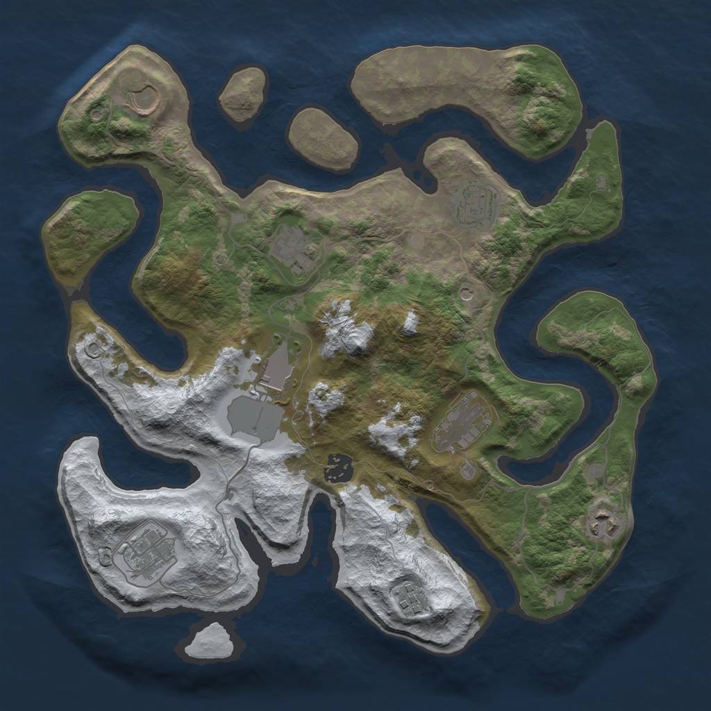 Rust Map: Barren, Size: 3500, Seed: 4284050, 12 Monuments